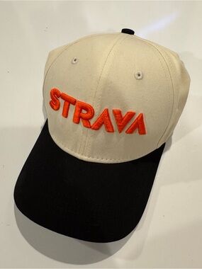 Strava Kudos Are Forever Cream Black Hat Cap Adjustable